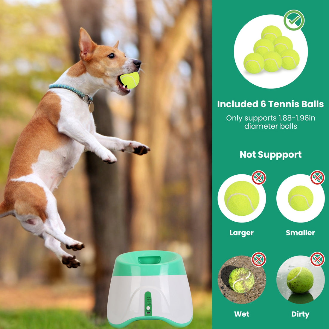 Automatic Dog Ball Launcher + 6 Tennis Balls