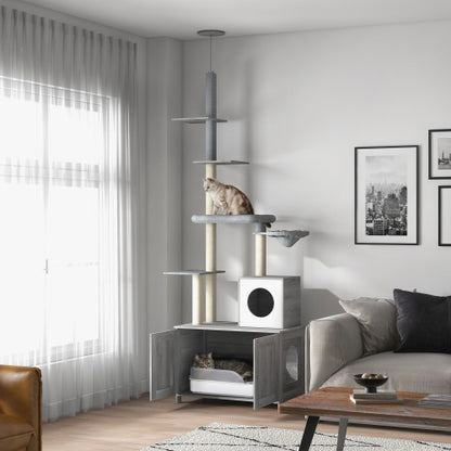 2-In-1 Floor-to-Ceiling Cat Tower With Litter Box