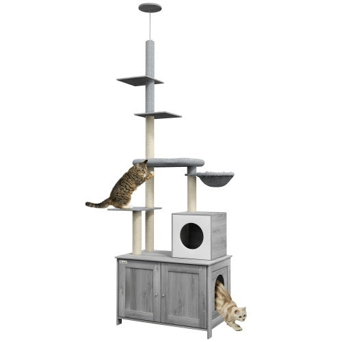 2-In-1 Floor-to-Ceiling Cat Tower With Litter Box