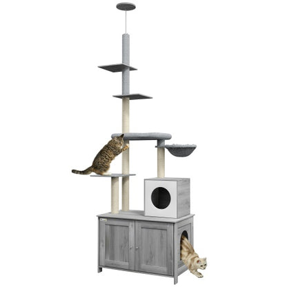 2-In-1 Floor-to-Ceiling Cat Tower With Litter Box