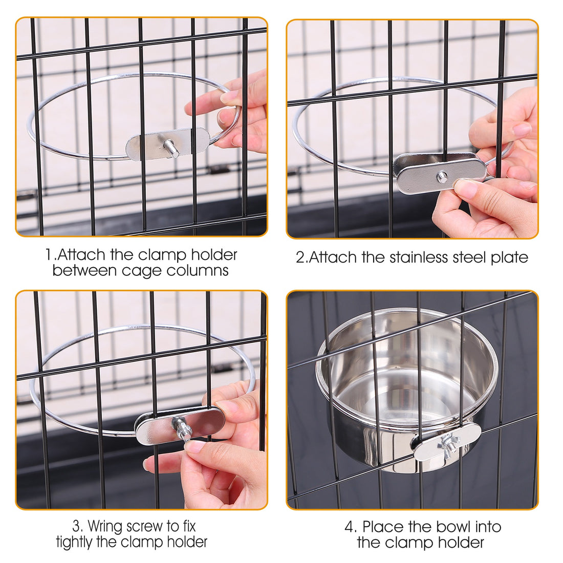 Stainless Steel Hanging Pet Bowl with Clamp