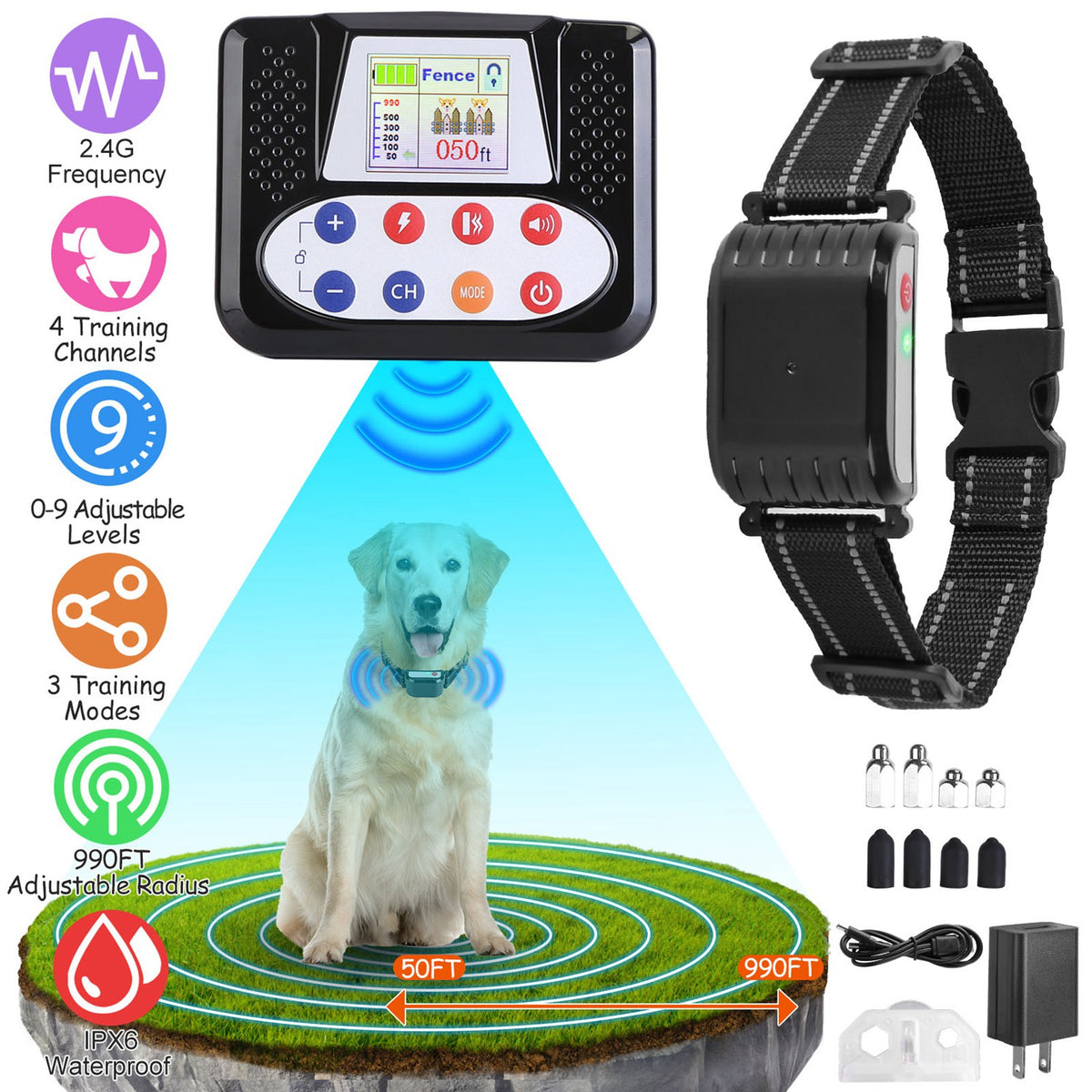 990FT Range Dog Wireless Training Collar