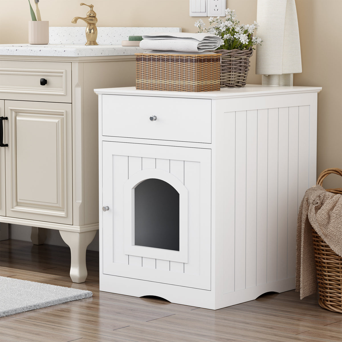 Wooden Pet House Litter Box With Drawers