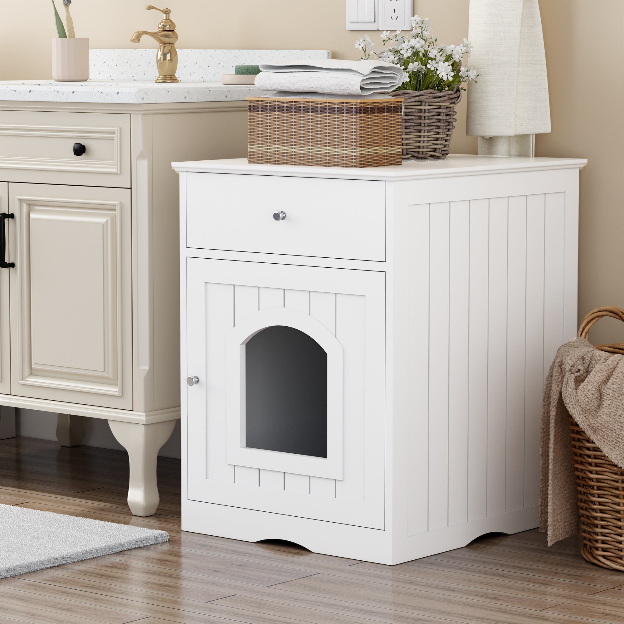 Wooden Pet House Litter Box With Drawers