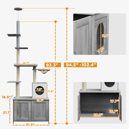 2-In-1 Floor-to-Ceiling Cat Tower With Litter Box