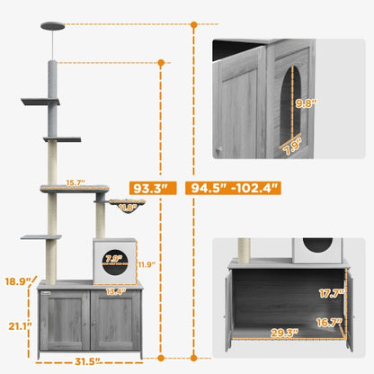 2-In-1 Floor-to-Ceiling Cat Tower With Litter Box