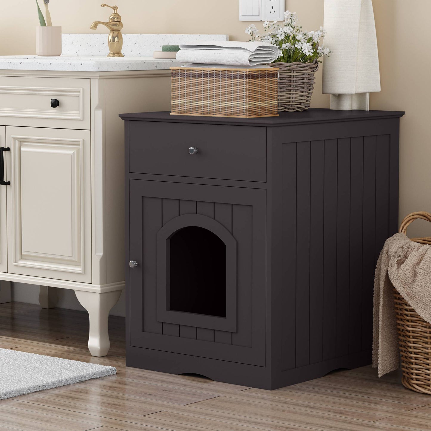Wooden Indoor Cat House With Drawer
