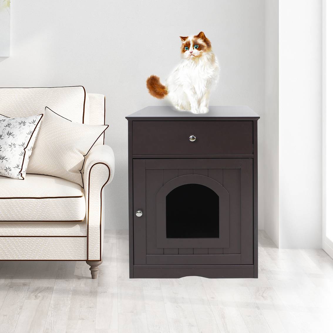 Wooden Indoor Cat House With Drawer