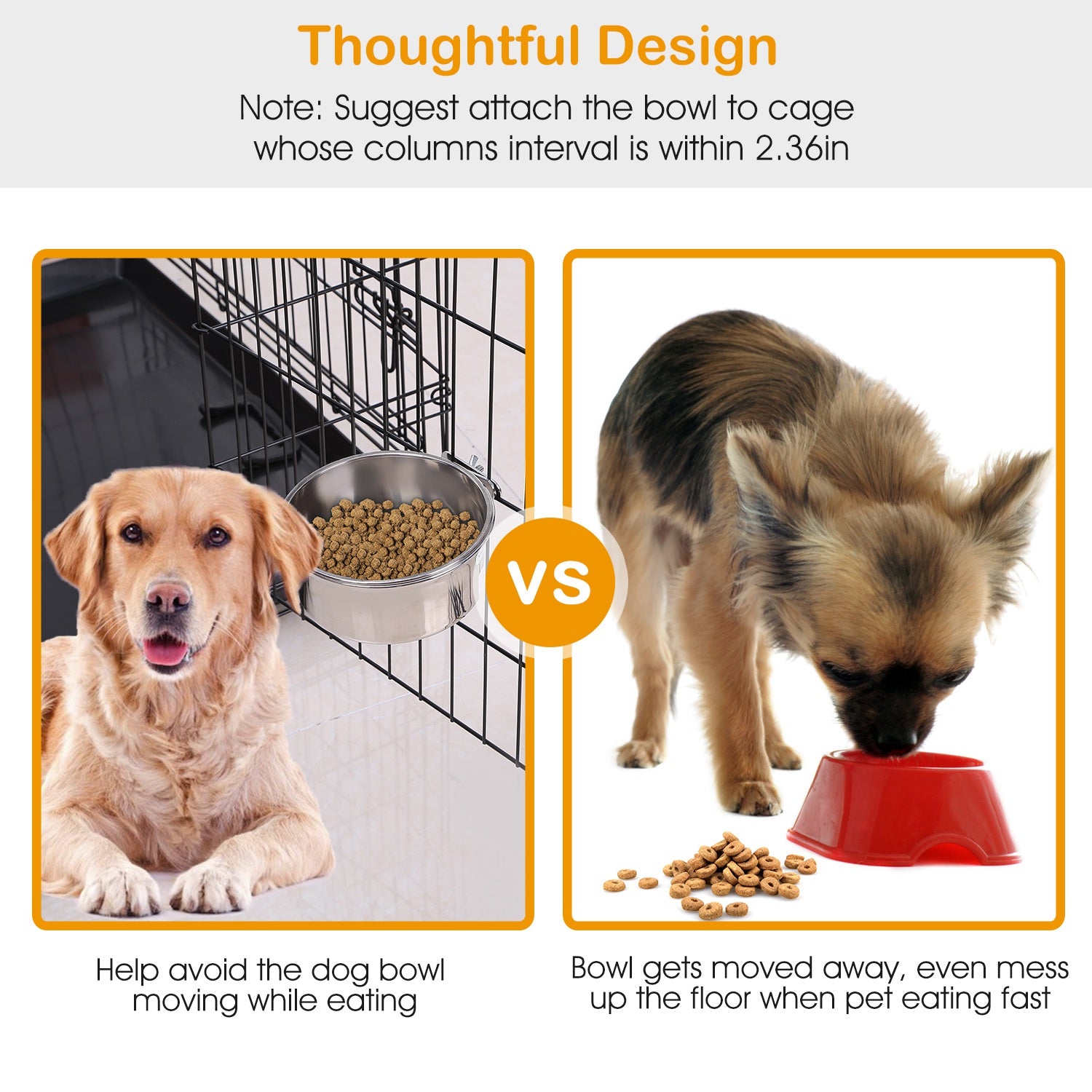 Stainless Steel Hanging Pet Bowl with Clamp