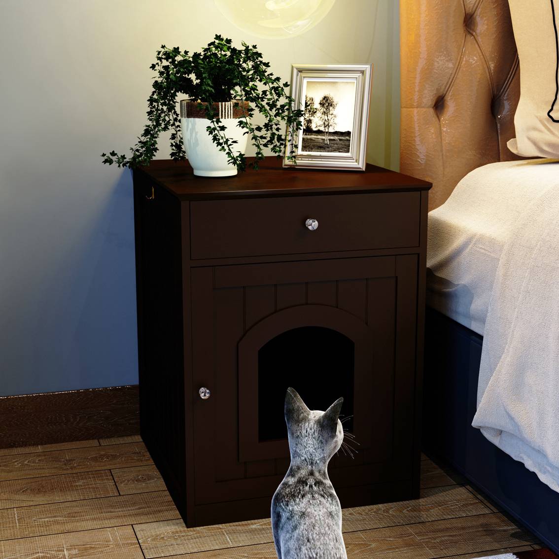 Wooden Indoor Cat House With Drawer