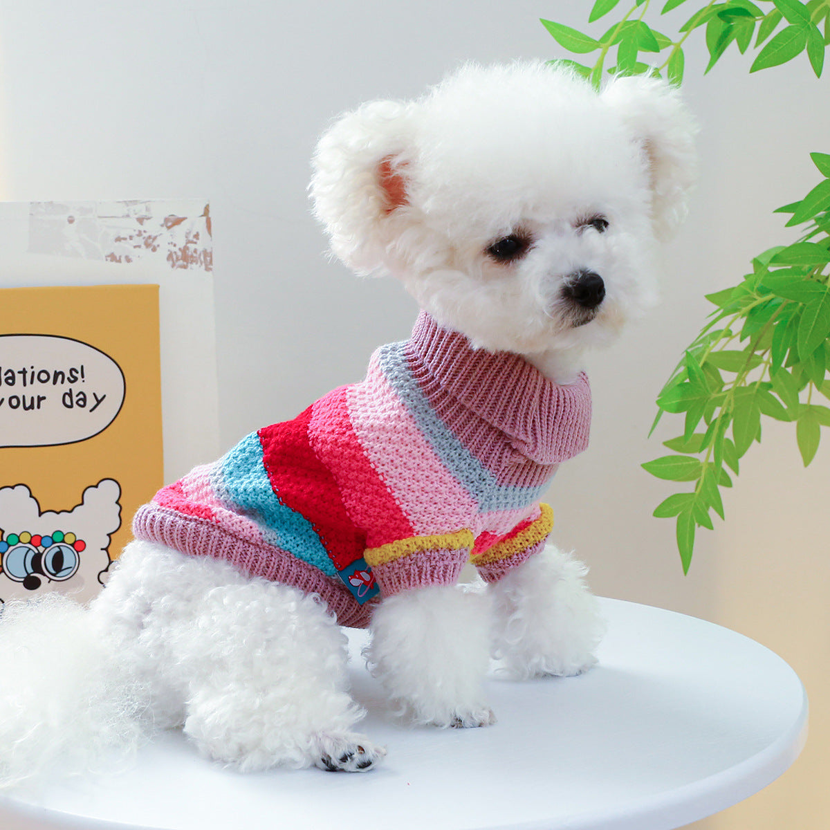 Rainbow Colorful Stripes Pet Sweater