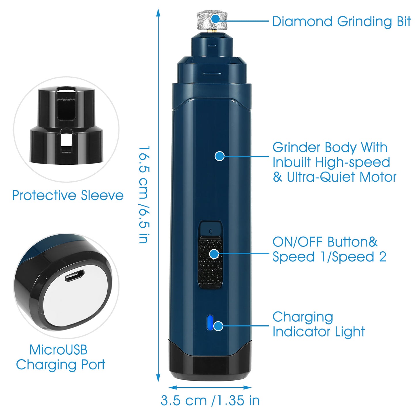 2 Speeds Cordless Dog Nail Grinder
