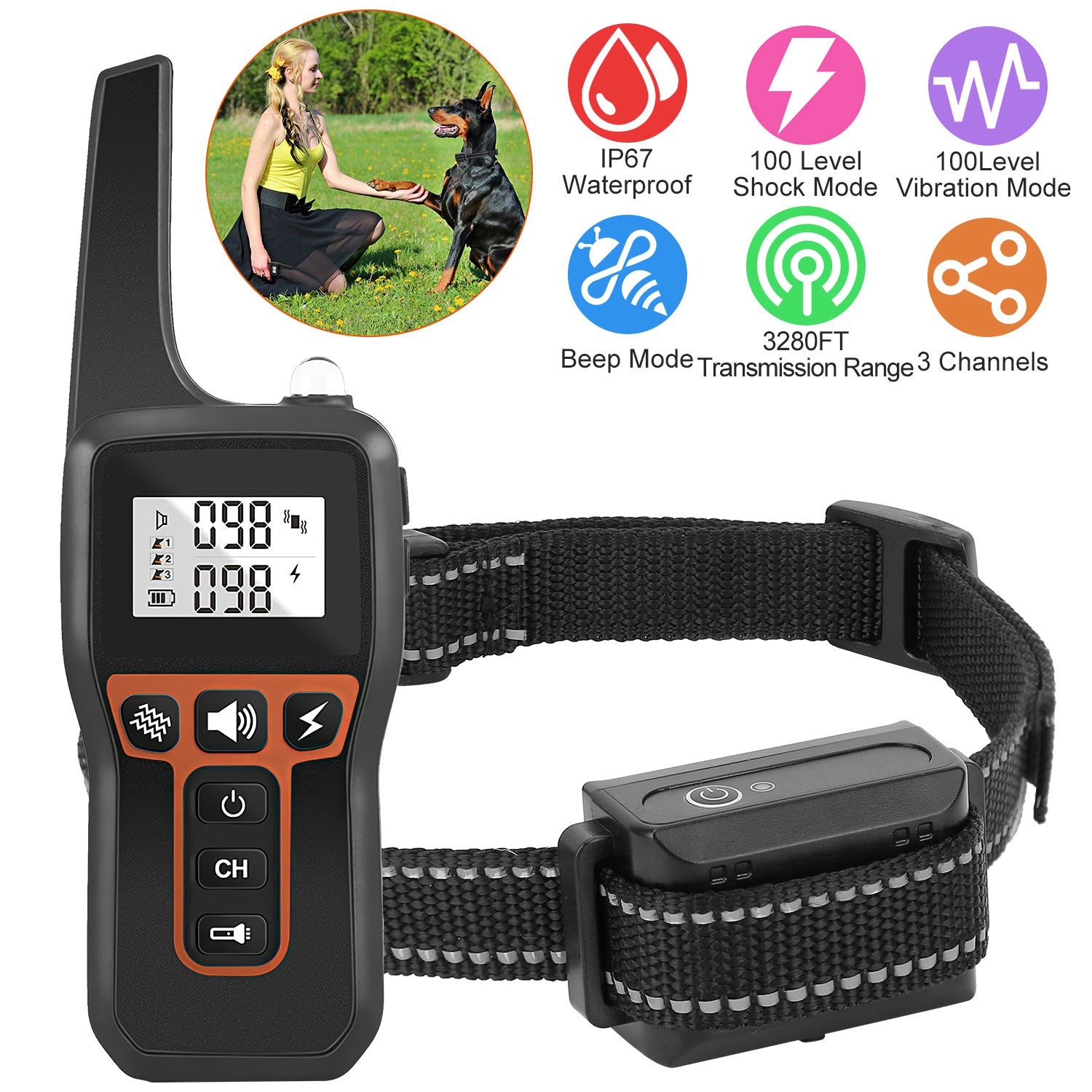 IP67 Waterproof Receiver & 3-Mode Dog Trainer