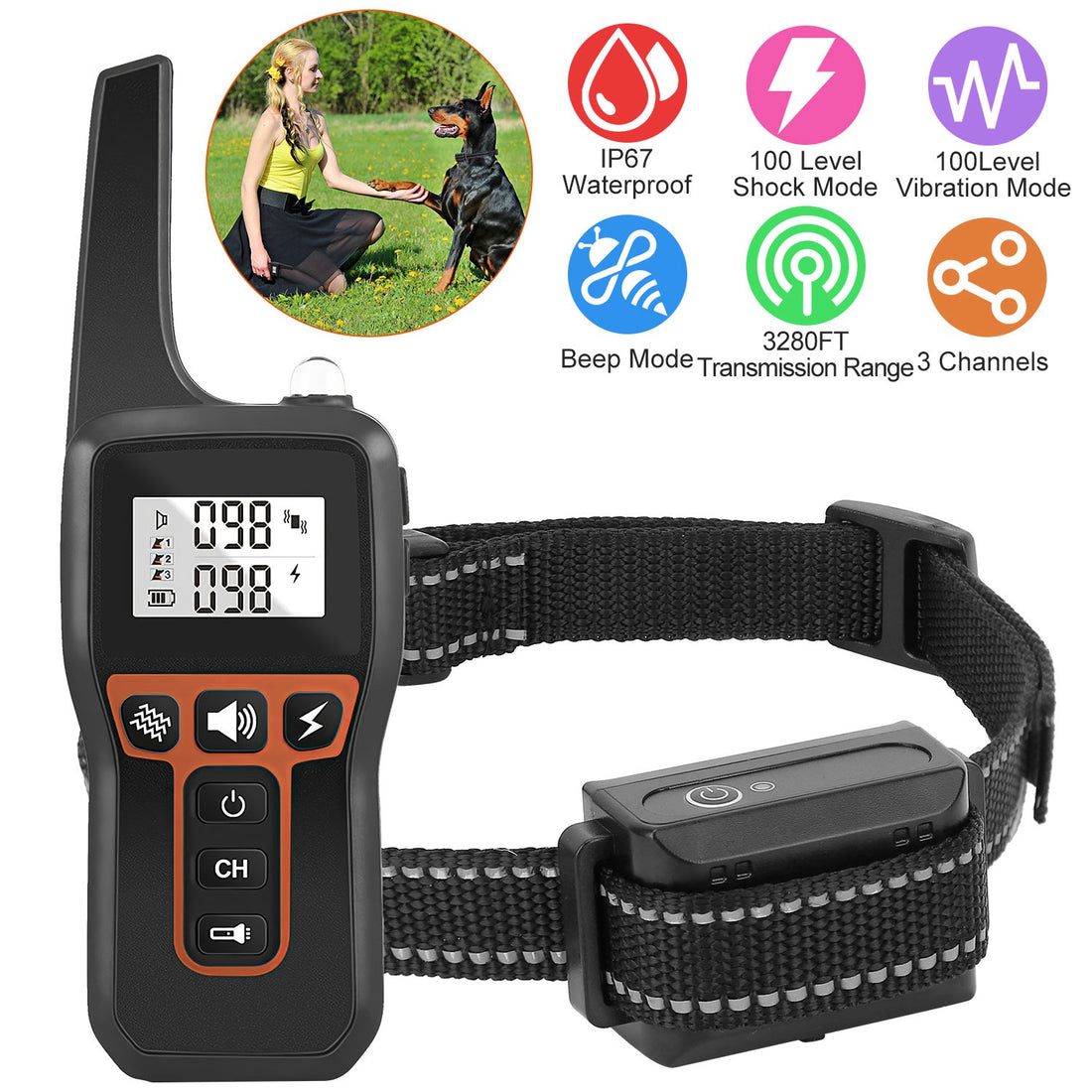 IP67 Waterproof Receiver & 3-Mode Dog Trainer