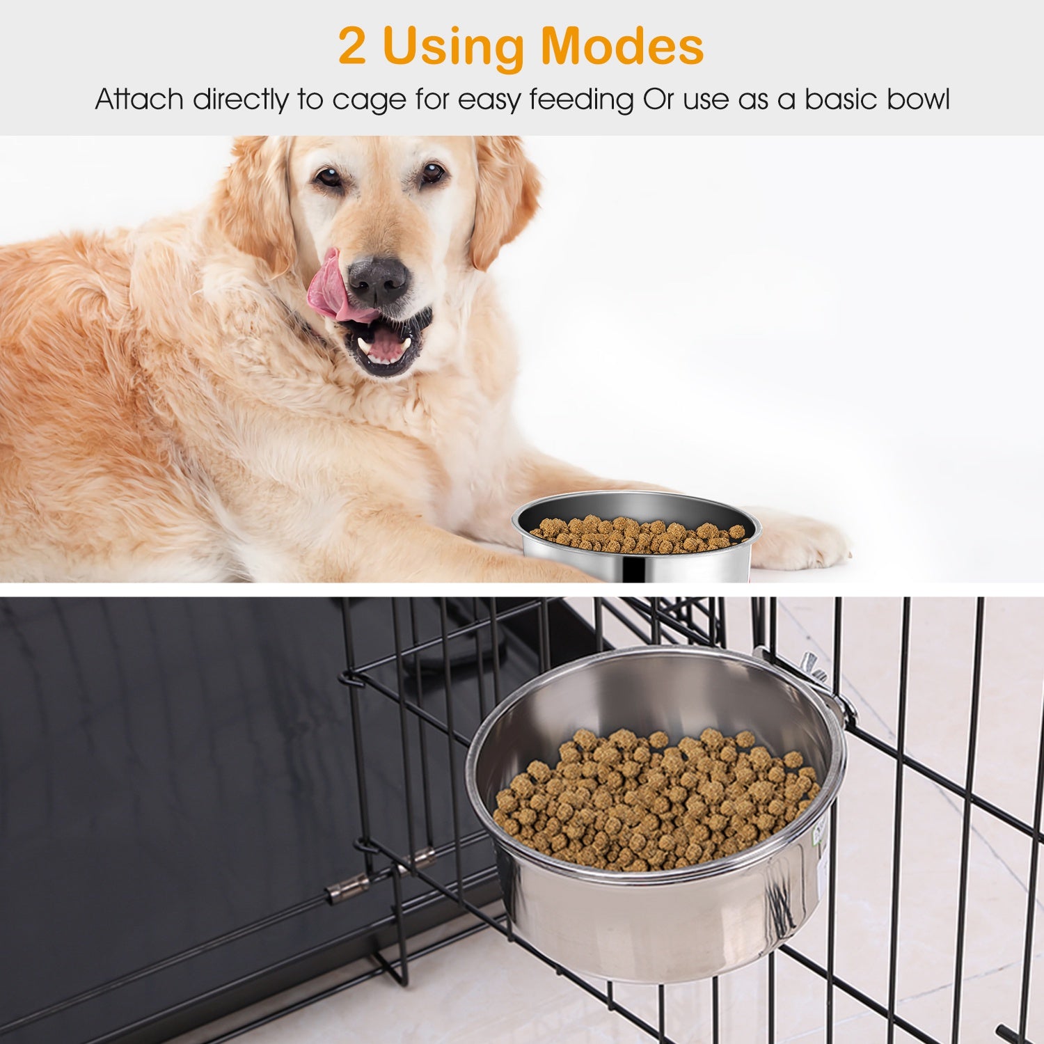 Stainless Steel Hanging Pet Bowl with Clamp