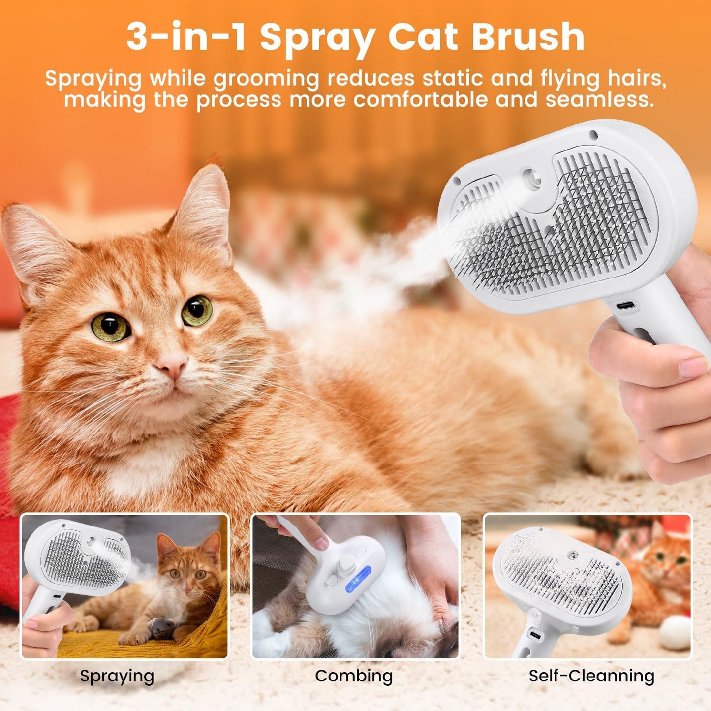 3 In 1 Pet Grooming Steam Brush