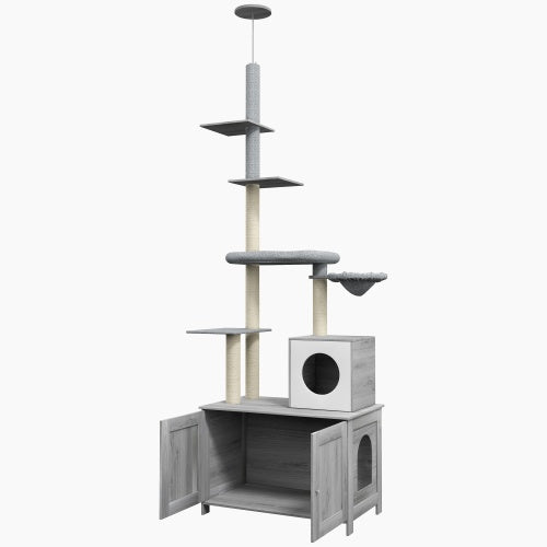 2-In-1 Floor-to-Ceiling Cat Tower With Litter Box