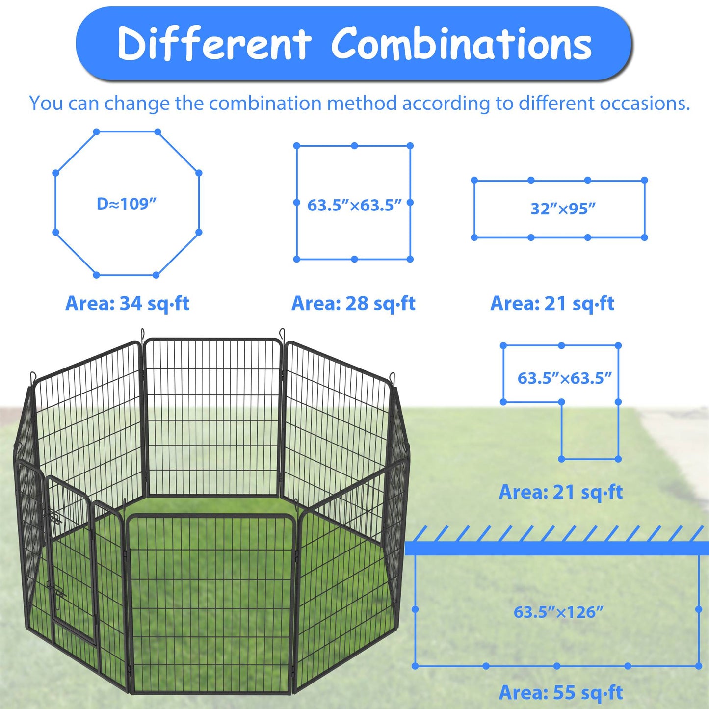 Heavy-Duty 8 Foldable Panels Dog Playpen