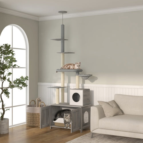 2-In-1 Floor-to-Ceiling Cat Tower With Litter Box