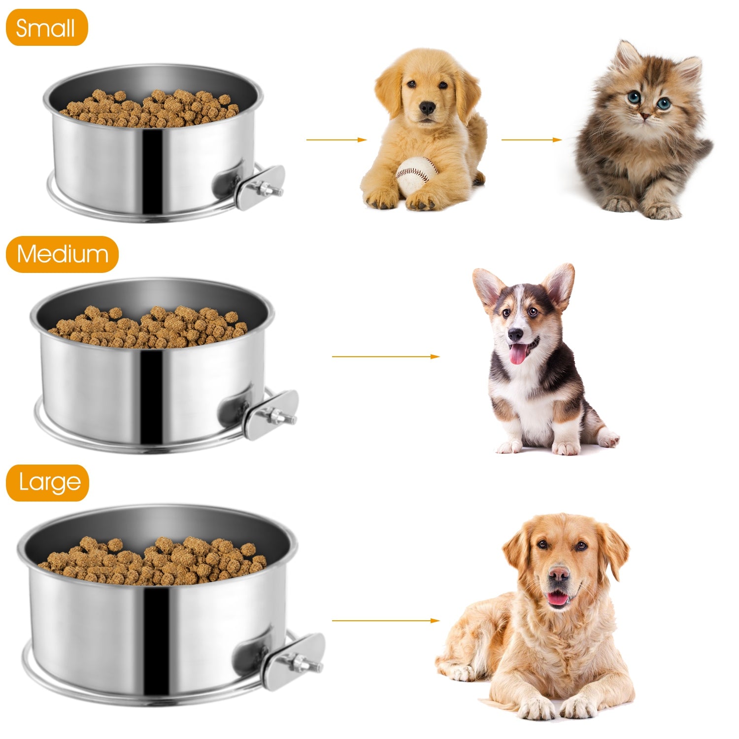 Stainless Steel Hanging Pet Bowl with Clamp