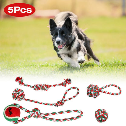 5Pcs Christmas Dog Rope Chew Toys