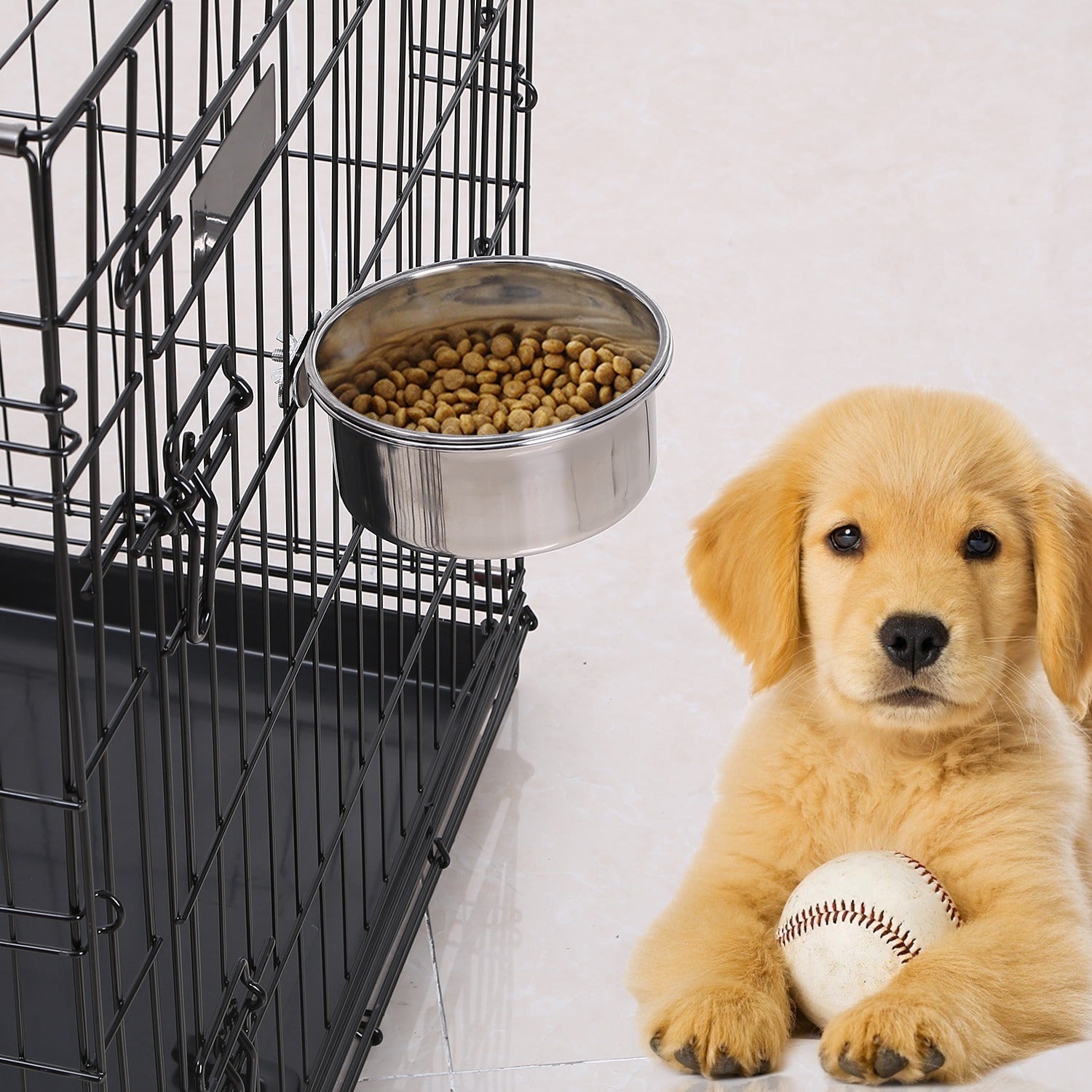 Stainless Steel Hanging Pet Bowl with Clamp