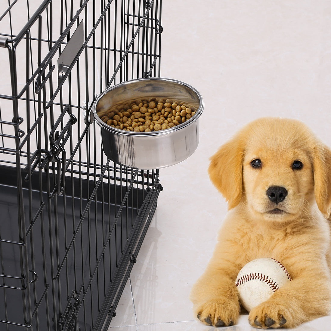 Stainless Steel Hanging Pet Bowl with Clamp