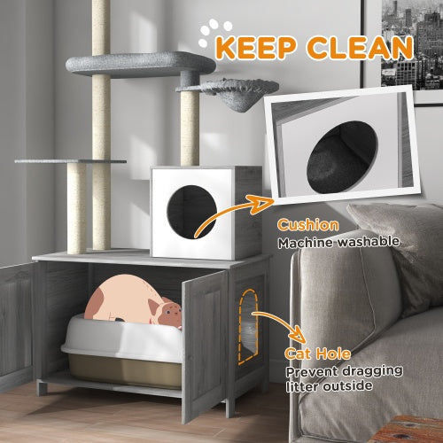 2-In-1 Floor-to-Ceiling Cat Tower With Litter Box