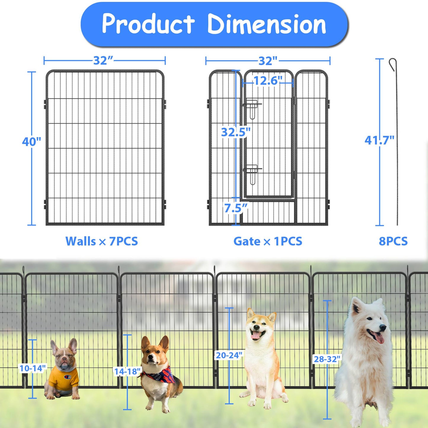 Heavy-Duty 8 Foldable Panels Dog Playpen