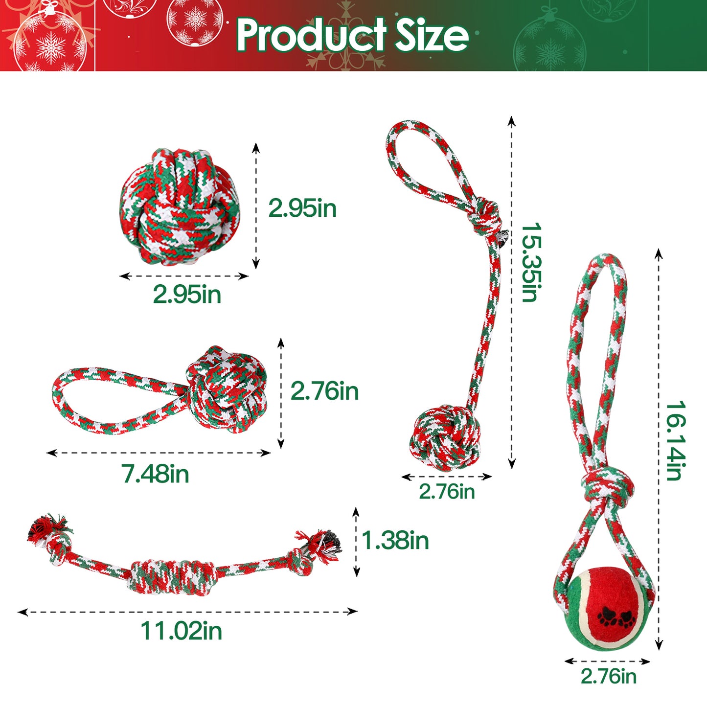 5Pcs Christmas Dog Rope Chew Toys