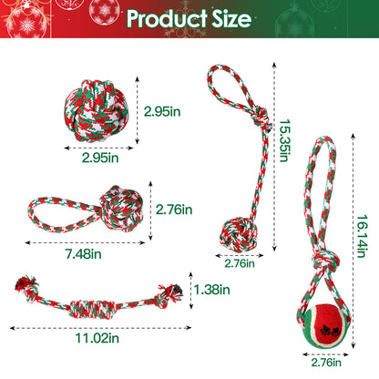 5Pcs Christmas Dog Rope Chew Toys