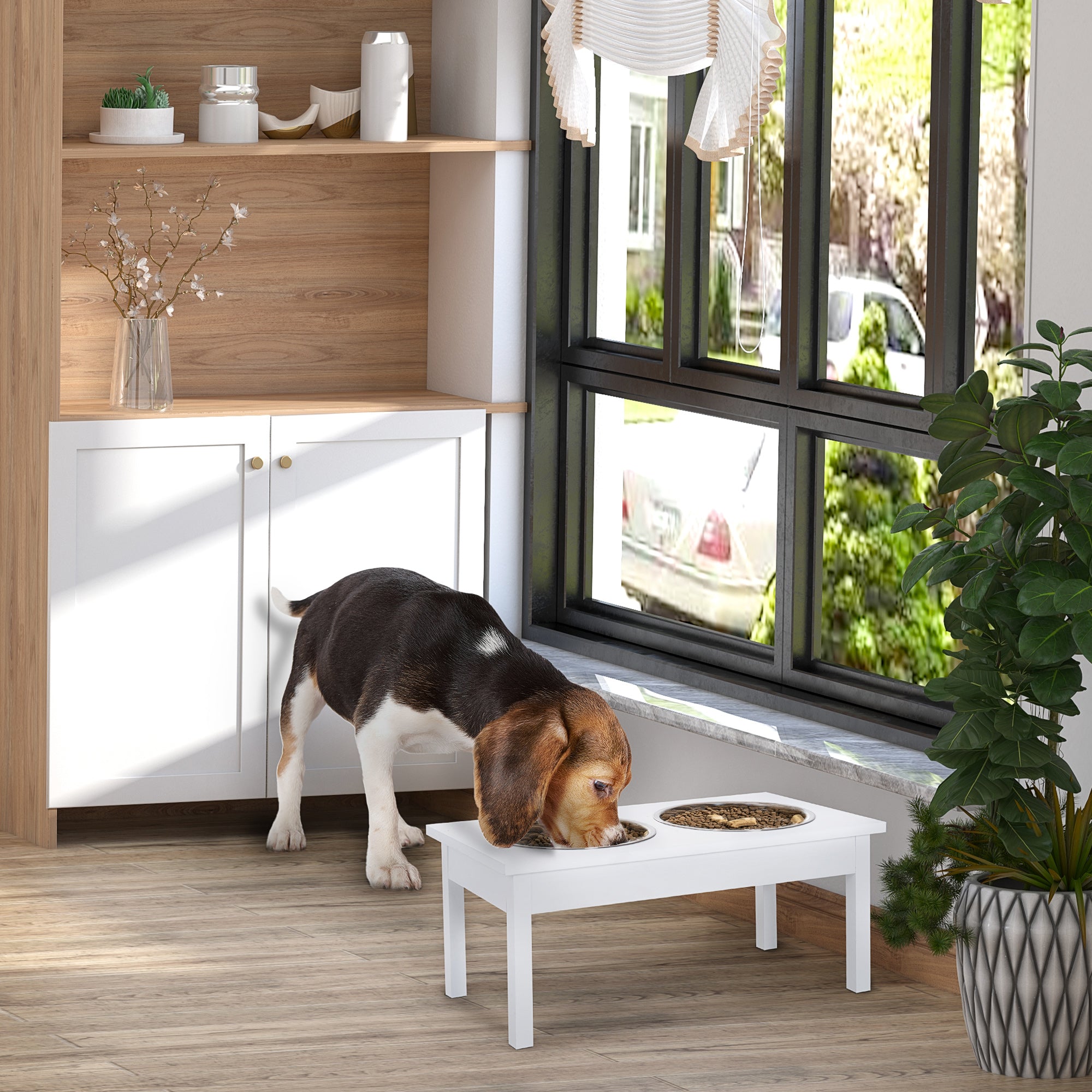 23" Wooden Raised Dog Bowl Station