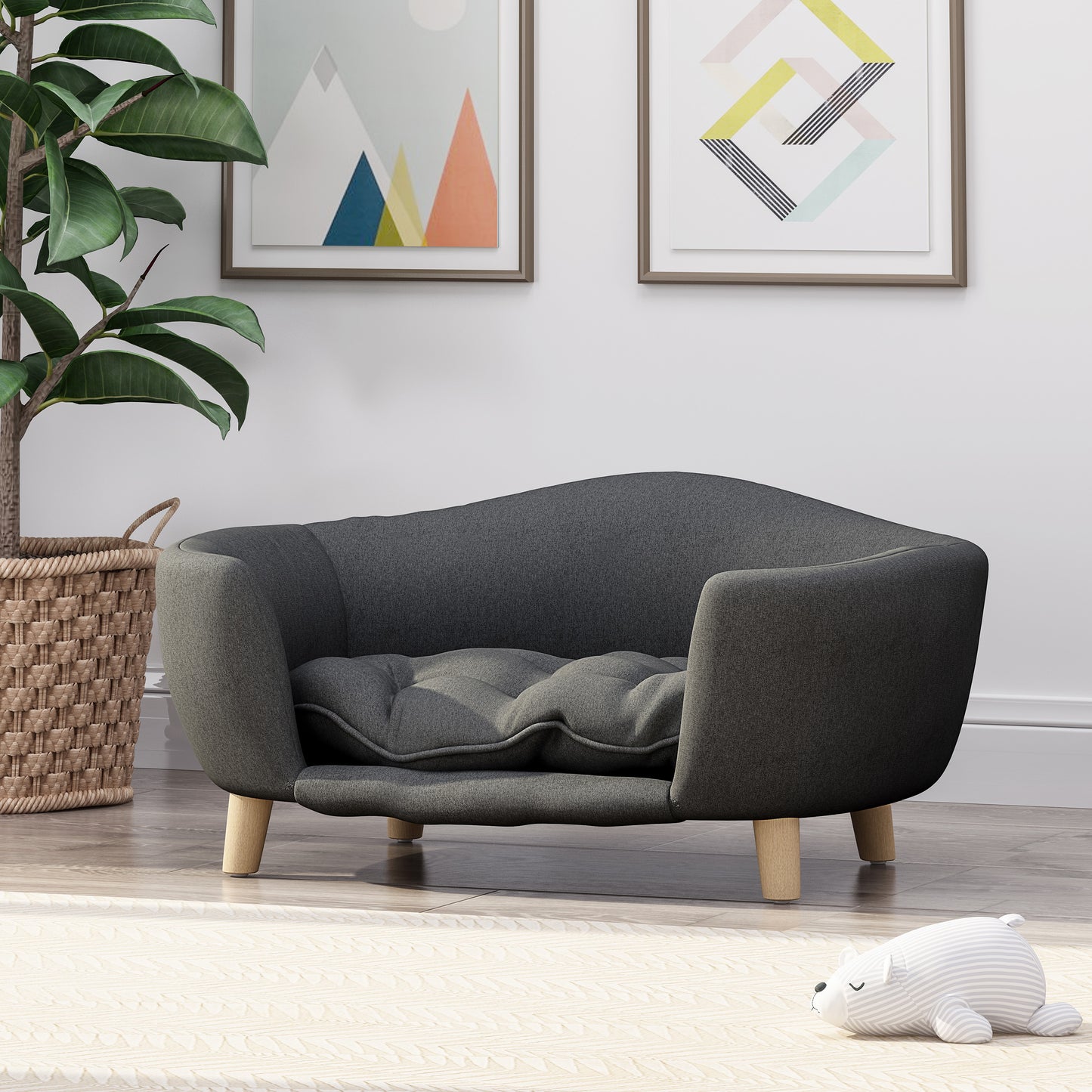 Tufted Cushion Dog Bed with Birch Legs