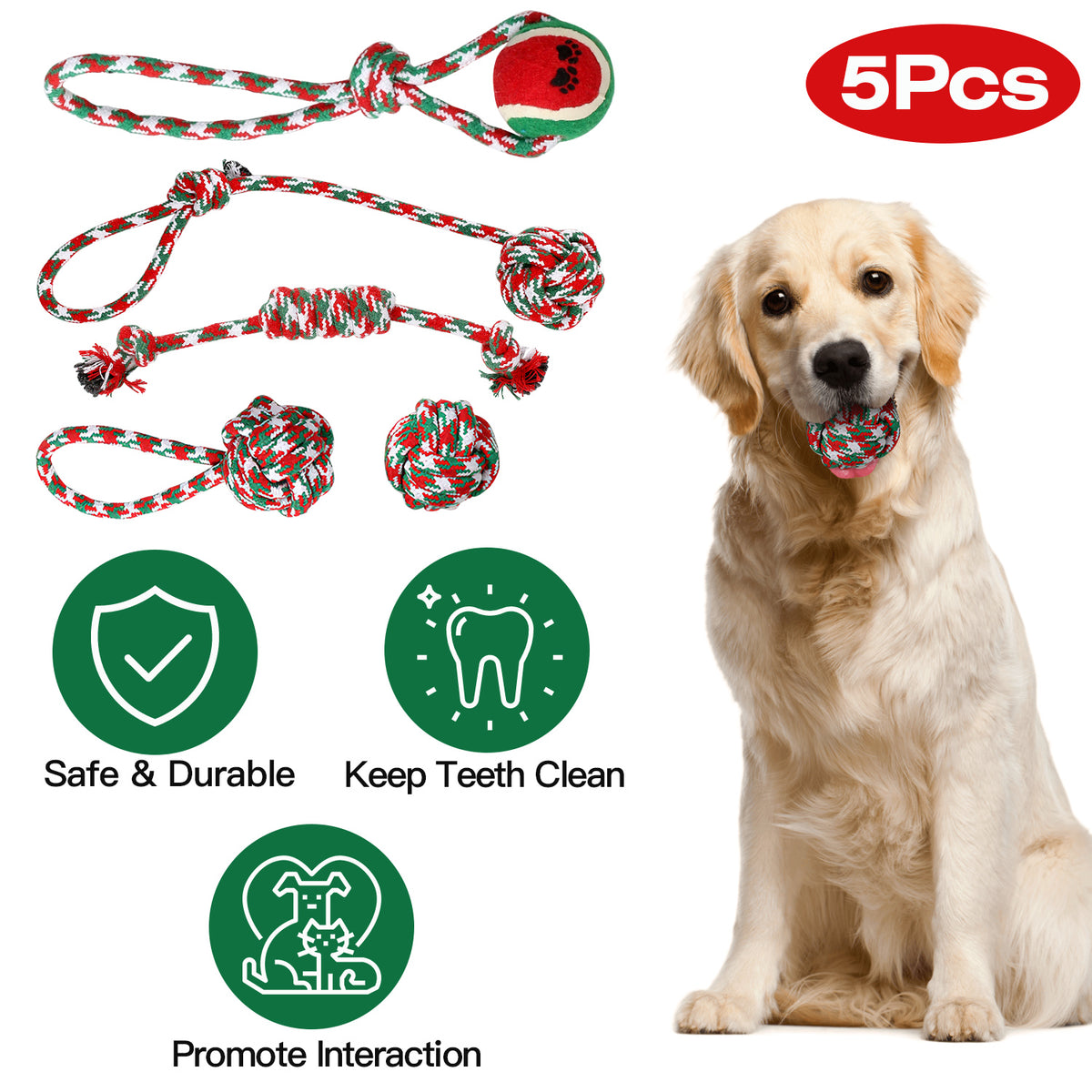 5Pcs Christmas Dog Rope Chew Toys