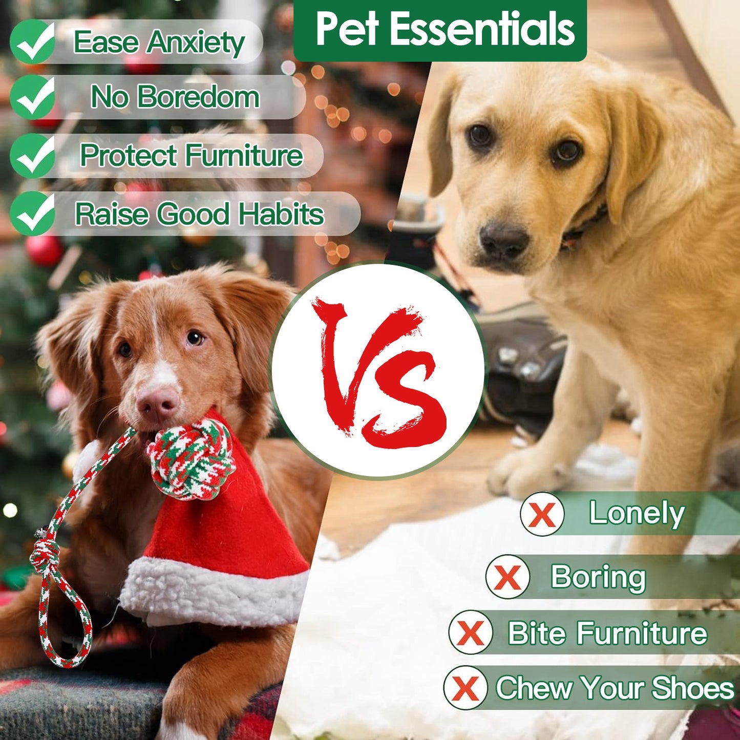 5Pcs Christmas Dog Rope Chew Toys