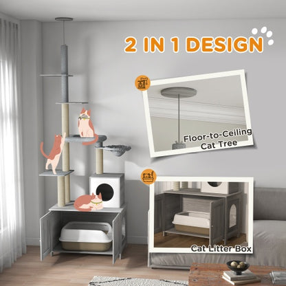 2-In-1 Floor-to-Ceiling Cat Tower With Litter Box