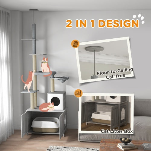 2-In-1 Floor-to-Ceiling Cat Tower With Litter Box