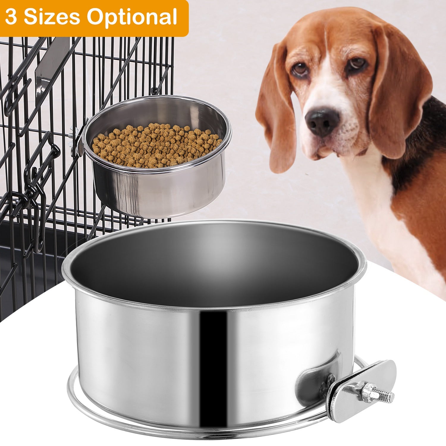 Stainless Steel Hanging Pet Bowl with Clamp