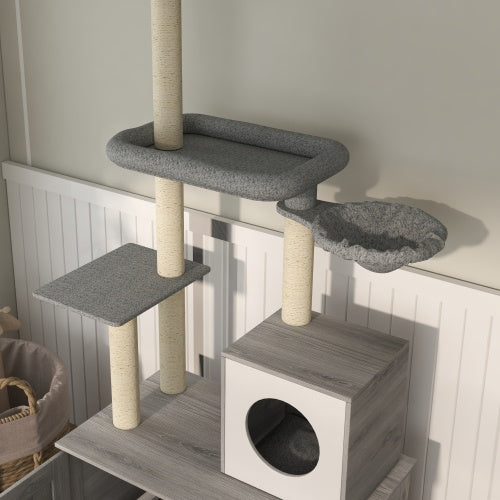 2-In-1 Floor-to-Ceiling Cat Tower With Litter Box